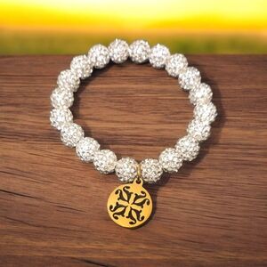 Rustic Cuff Shimmering Silver Bracelet with Gold Charm